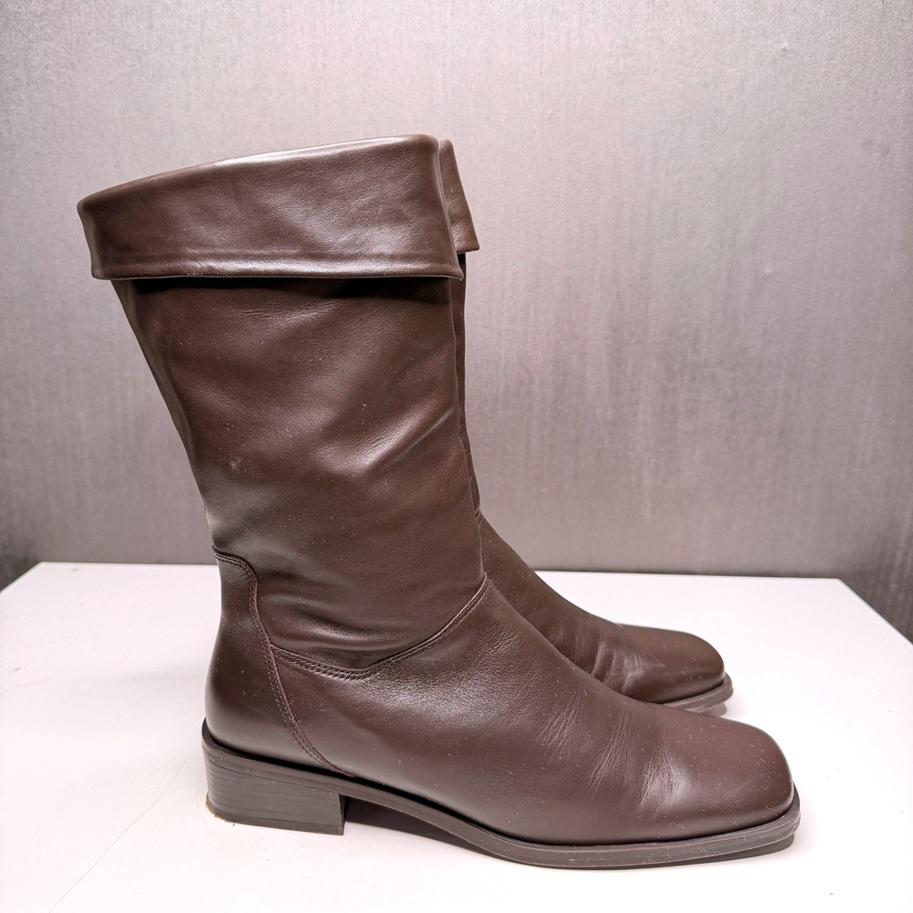 Naturalizer Boots Womens Sz 9.5W Brown Leather Square Toe Fold Cuff Pirate Y2K